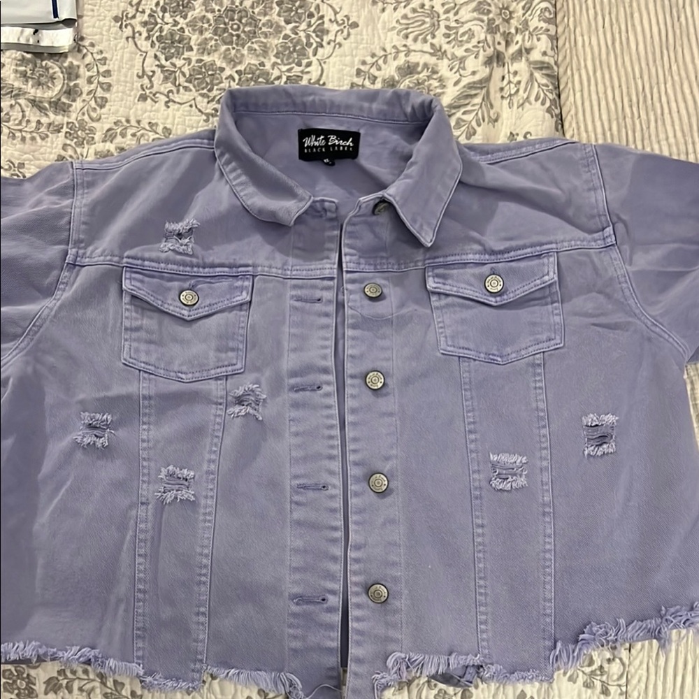 White Birch Black Label Lavender Jean Jacket XL distressed like new